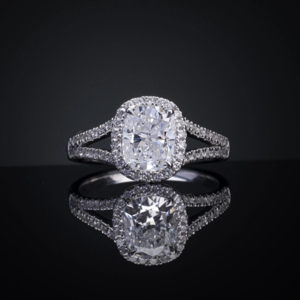 split shank cushion 2.45ct 14k white gold