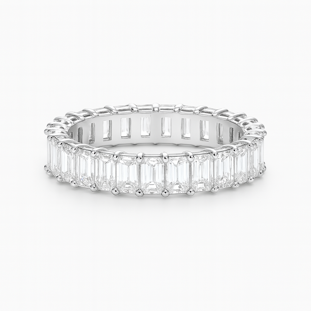 trivera emerald cut natural diamond band in 18k white gold by facets gems