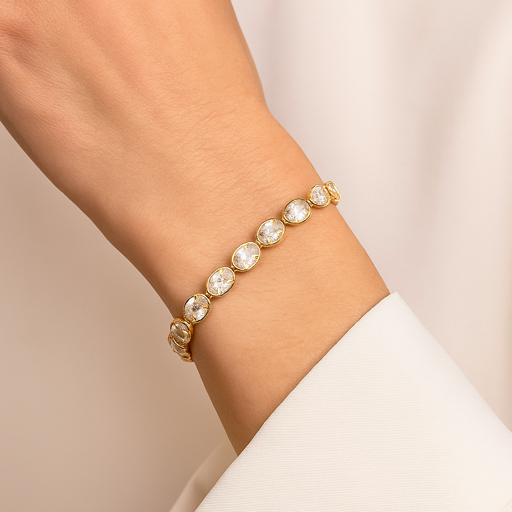 Gold diamond bracelet for women with mixed shape diamonds