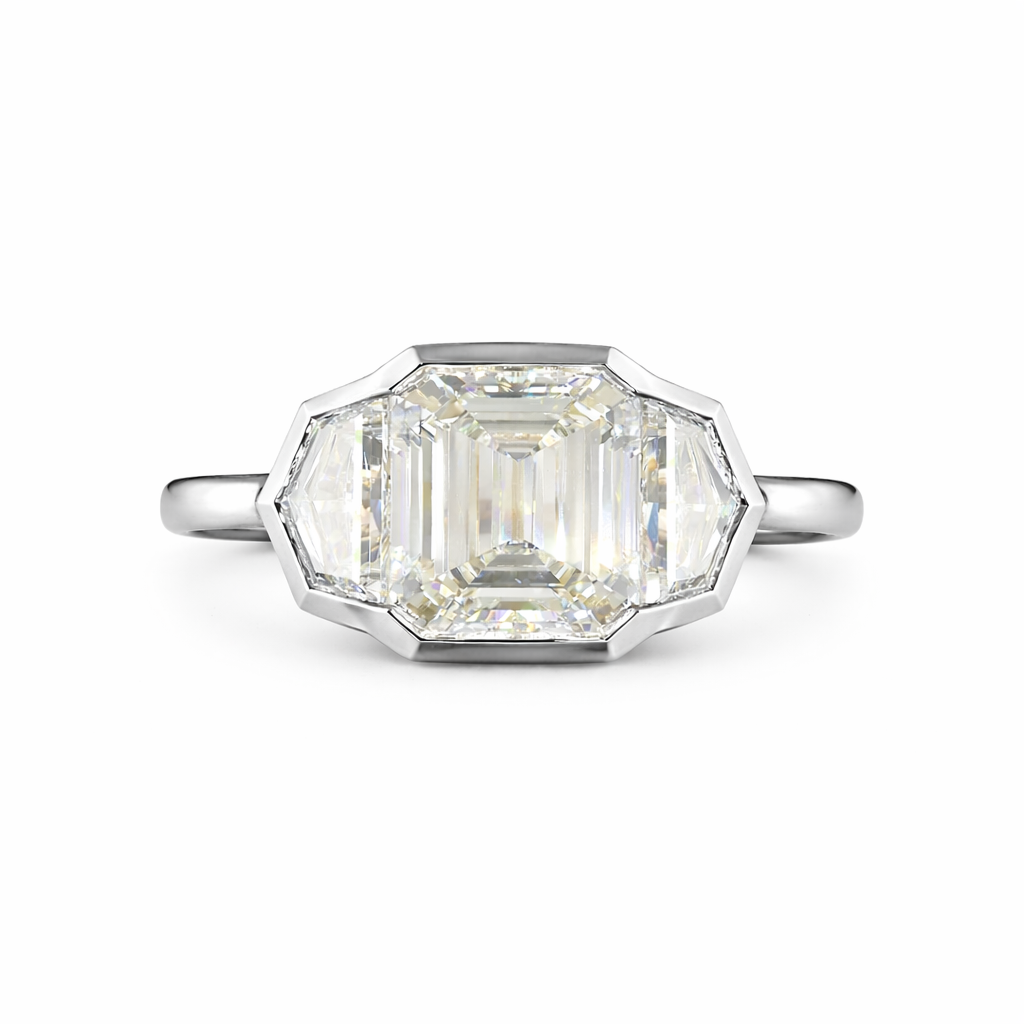 diamante stream | 12.37 ct emerald diamond 3-stone ring  in 14k yellow gold - lab grown diamond