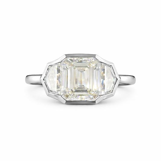 DIAMANTE STREAM | 12.37 CT Emerald Diamond 3-Stone Ring  in 14K Yellow Gold - Lab Grown Diamond