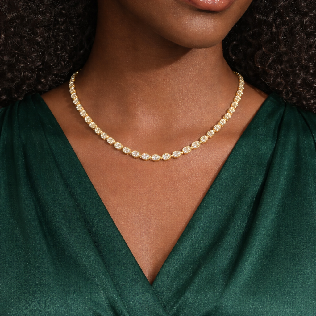 glimmer  | 11.86 ct pear diamond tennis necklace in 14k yellow - lab grown diamond