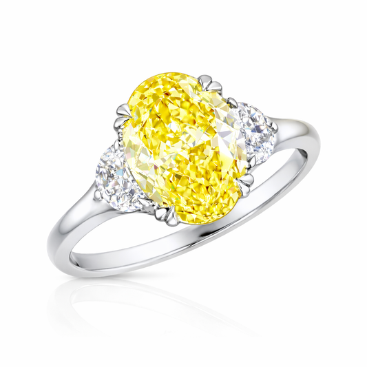 CAROLINE | 3.32 ct Oval Diamond 3-Stone Ring in 14K Yellow Gold - Lab Grown Diamond