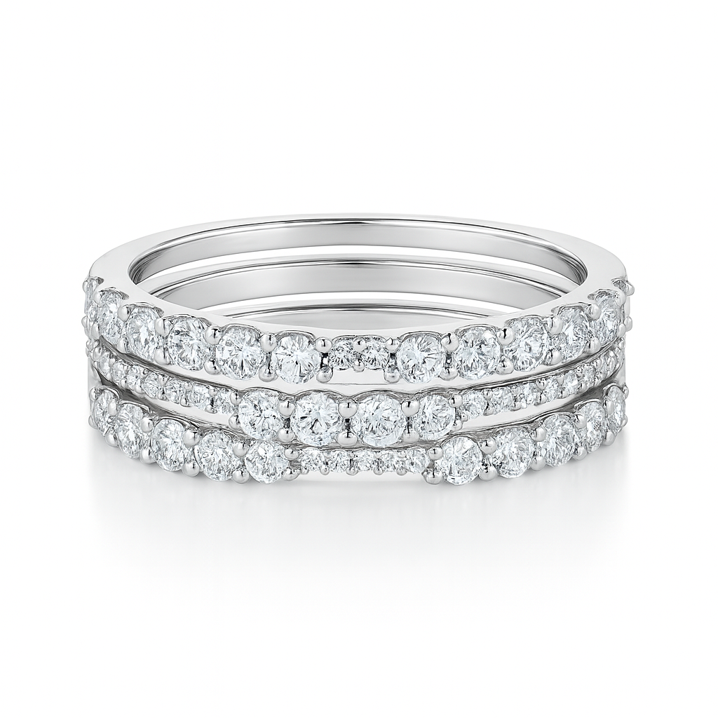 18K white gold natural diamond ring with 0.95 carat round diamonds by Facets Gems