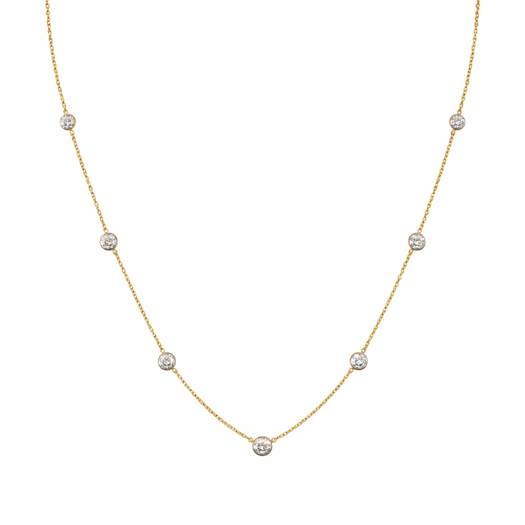 2.02 cts round shape diamond station necklace crafted in 14k yellow gold by facets gems