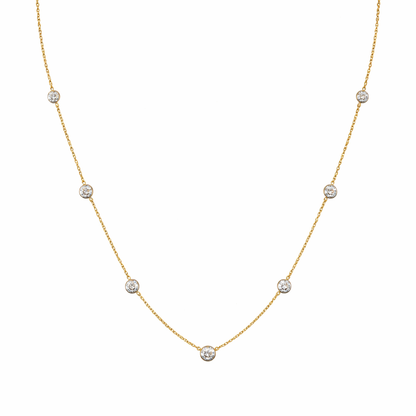 2.02 cts round shape diamond station necklace crafted in 14K yellow gold by Facets Gems