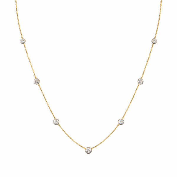2.02 Cts 14K YELLOW GOLD Round Shape Station Necklace