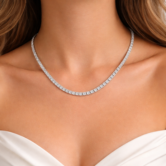 REGALIA | 17.12 Ct Round Diamond Tennis Necklace in 14K White - Lab Grown Diamonds