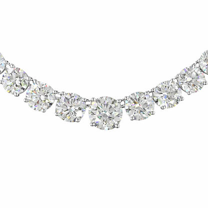 24.68 carat round diamond Riviera necklace crafted in 14K white gold by Facets Gems