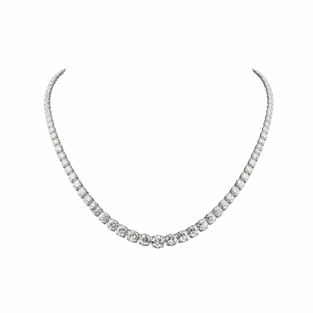 24.68 carat round diamond riviera necklace crafted in 14k white gold by facets gems
