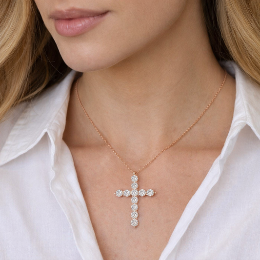 CELESTIA FAITH | 2.01 Ct Round Shape Cross Pendant in 14K WHITE- Lab Grown Diamonds