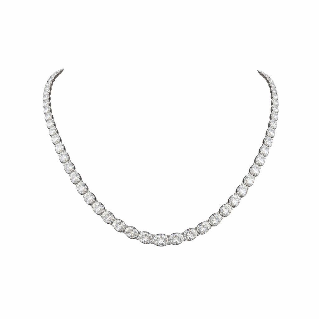 40.4 carat oval shape diamond tennis necklace crafted in 14k white gold by facetsgems
