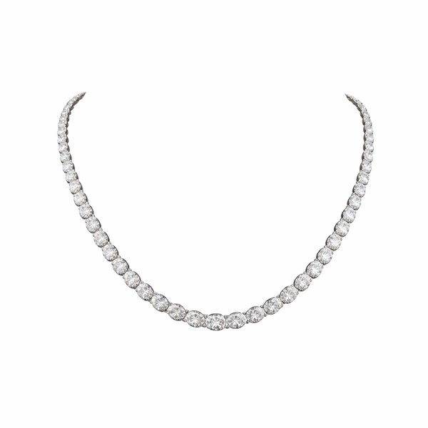 40.4 Cts 14K WHITE GOLD Oval Shape Tennis Necklace