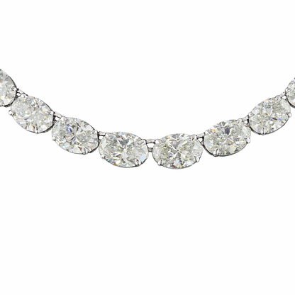 40.4 carat oval shape diamond tennis necklace crafted in 14K white gold by FacetsGems Los angeles