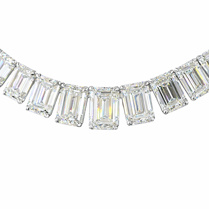 47.16 cts emerald cut diamond Riviera necklace crafted in 14K white gold