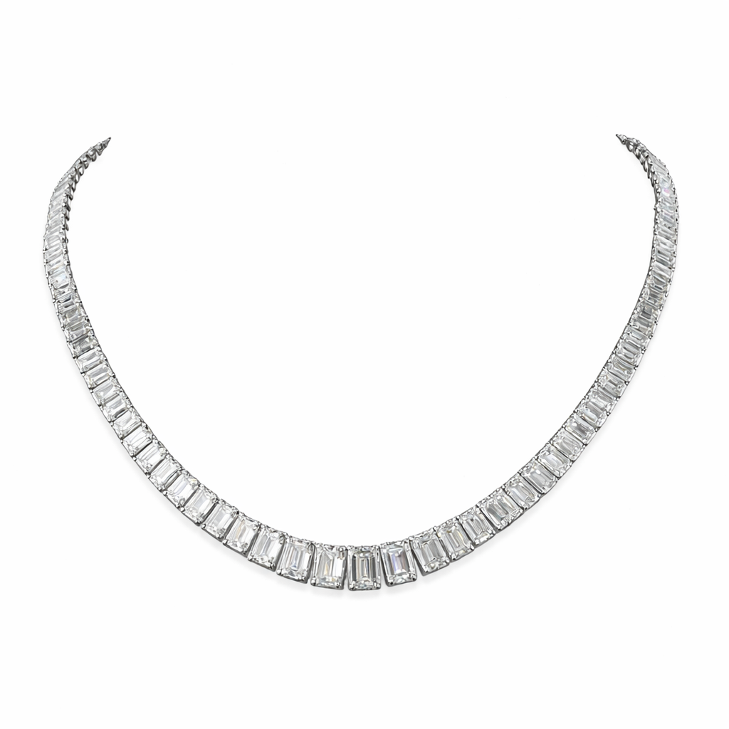 47.16 cts emerald cut diamond riviera necklace crafted in 14k white gold by facets gems
