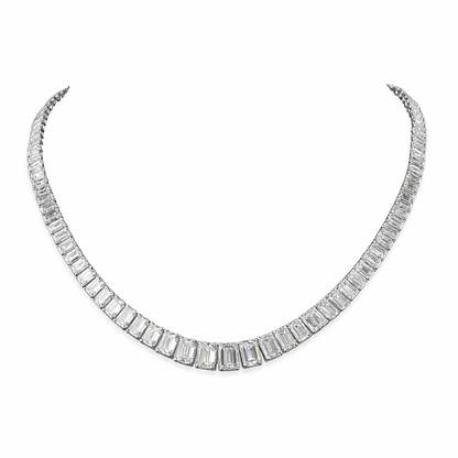 47.16 cts emerald cut diamond Riviera necklace crafted in 14K white gold by Facets Gems