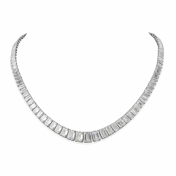 47.16 Cts 14K WHITE GOLD Emerald Shape Riviera Necklace