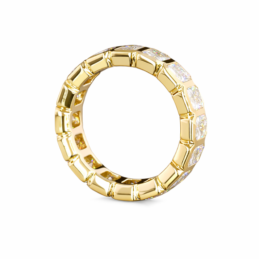 5.3 cts radiant shape diamond eternity band crafted in 14K yellow gold 