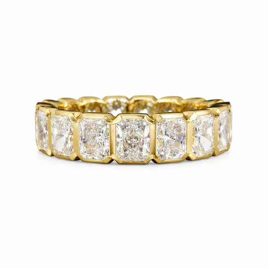 5.3 cts radiant shape diamond eternity band crafted in 14K yellow gold by Facets Gems
