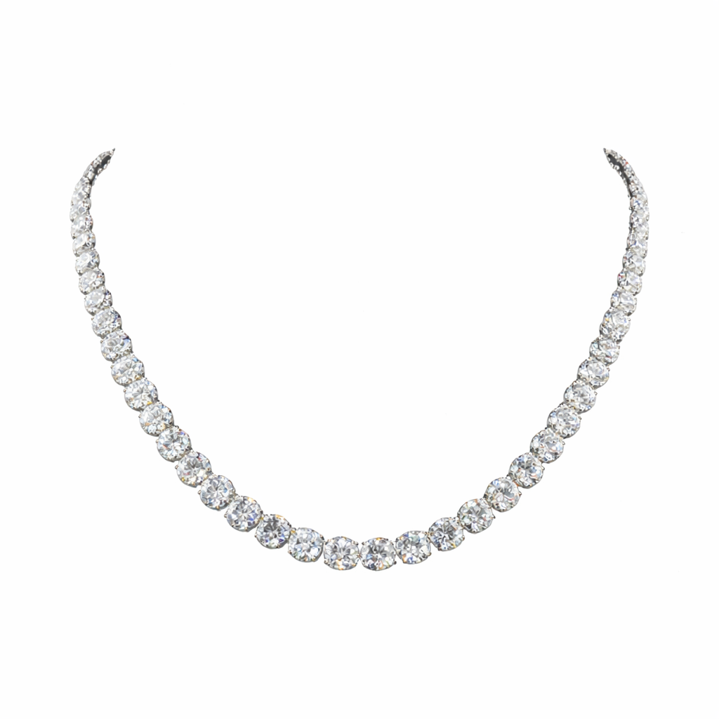 71.99 cts round shape diamond tennis necklace crafted in 14k white gold by facets gems