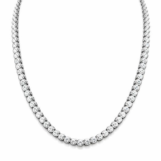 CZAR | 25.2 Ct Round Diamond Tennis Necklace in 14K White - Lab Grown Diamonds
