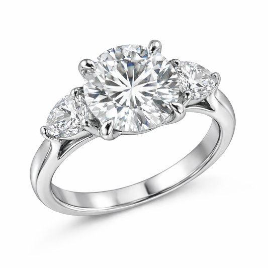 JOSEPHINE | 4.12ct Round Diamond 3-Stone Engagement Ring in 14K White Gold - Lab Grown Diamond