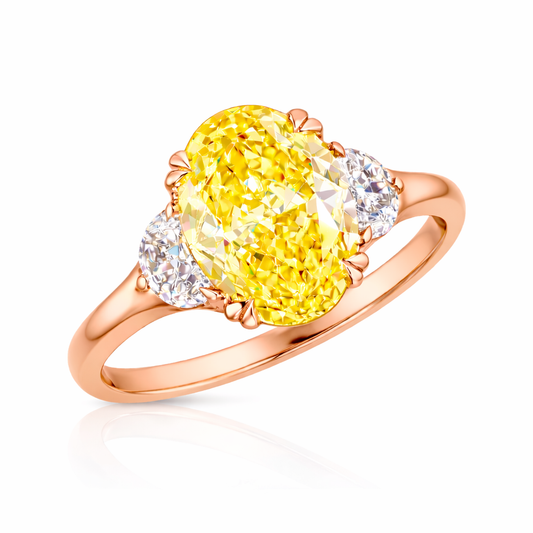 CAROLINE | 3.32 ct Oval Diamond 3-Stone Ring in 14K Yellow Gold - Lab Grown Diamond