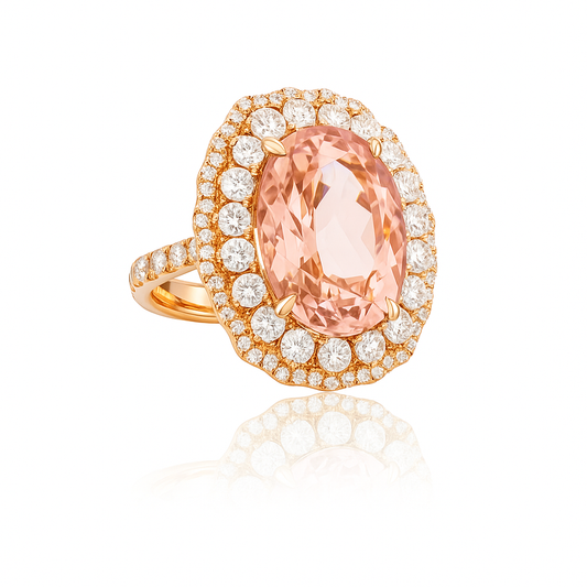 Blush Empress Morganite Ring | Total 12.06CT Natural | 18K rose Gold
