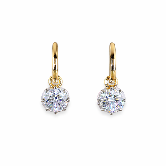 ALESSIA 2.02 Ct Round Hanging Earrings 14K Yellow Gold Diamond