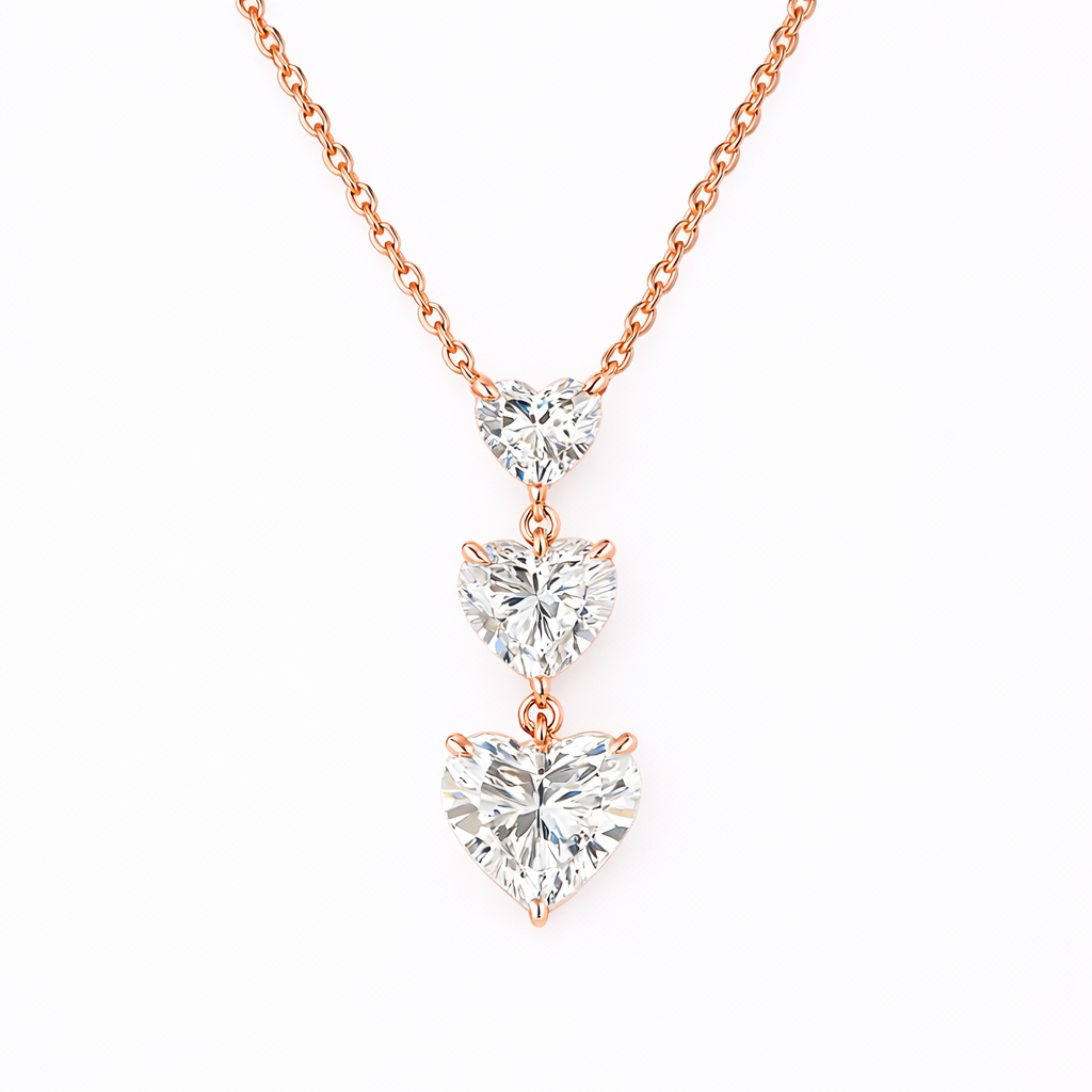 alira | 3.01 ct heart cascading solitaire diamond pendant in 14k rose gold