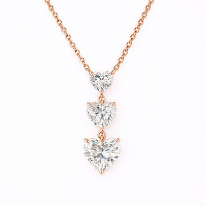 ALIRA | 3.01 Ct Heart Cascading Solitaire Diamond Pendant in 14K Rose Gold
