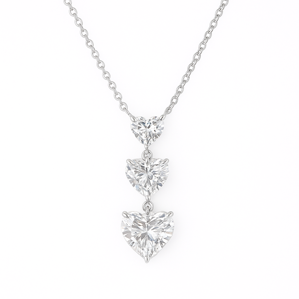 alira | 3.01 ct heart cascading solitaire diamond pendant in 14k white gold