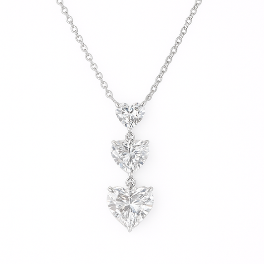 ALIRA | 3.01 Ct Heart Cascading Solitaire Diamond Pendant in 14K White Gold