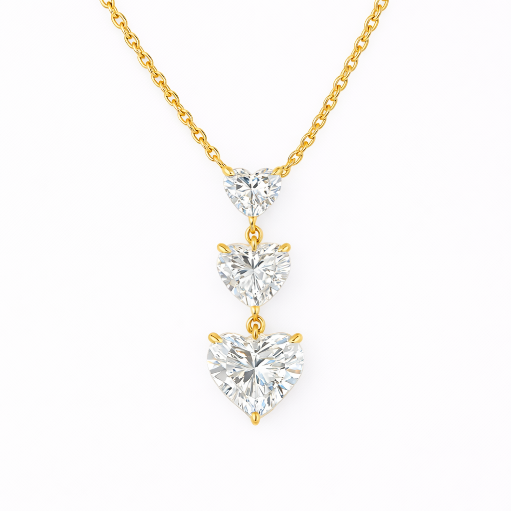 alira | 3.01 ct heart cascading solitaire diamond pendant in 14k yellow gold