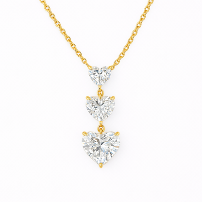 ALIRA | 3.01 Ct Heart Cascading Solitaire Diamond Pendant in 14K Yellow Gold