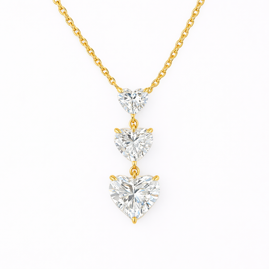 ALIRA | 3.01 Ct Heart Cascading Solitaire Diamond Pendant in 14K Yellow Gold