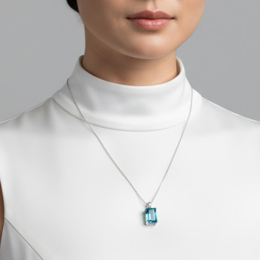 ALOUETTE | 3.4 Ct Emerald Solitaire Diamond Pendant in 14K White Gold