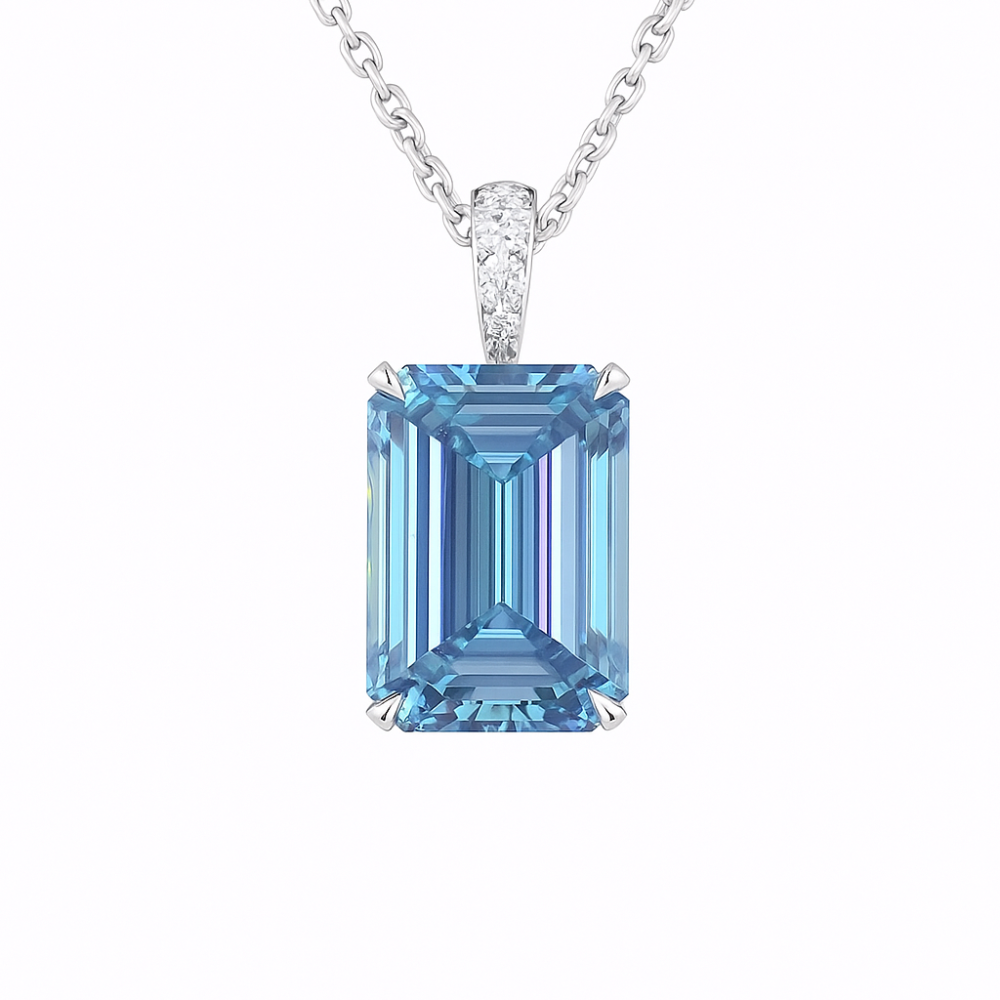 ALOUETTE | 3.4 Ct Emerald Solitaire Diamond Pendant in 14K White Gold