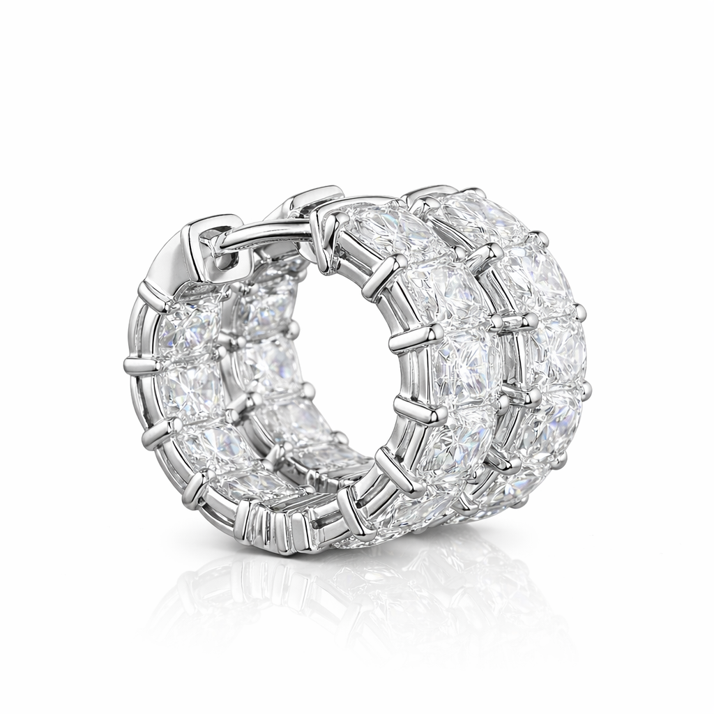 amelie | 5.22 ct emerald diamond huggies earrings in 14k white gold