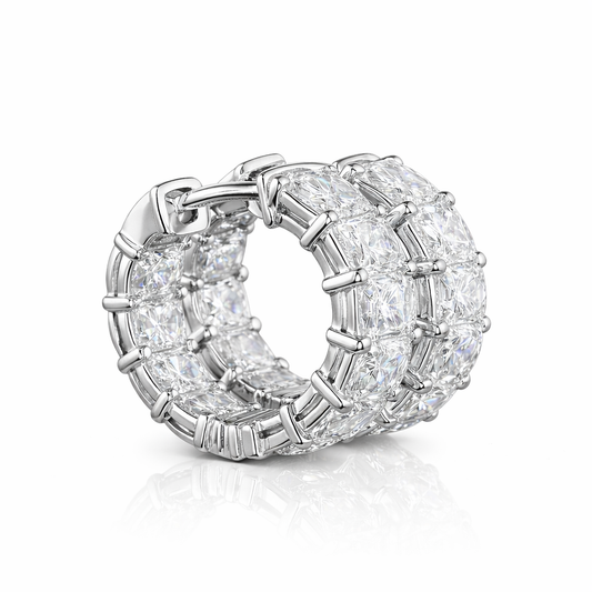 AMELIE | 5.22 Ct Emerald Diamond Huggies Earrings in 14K White Gold