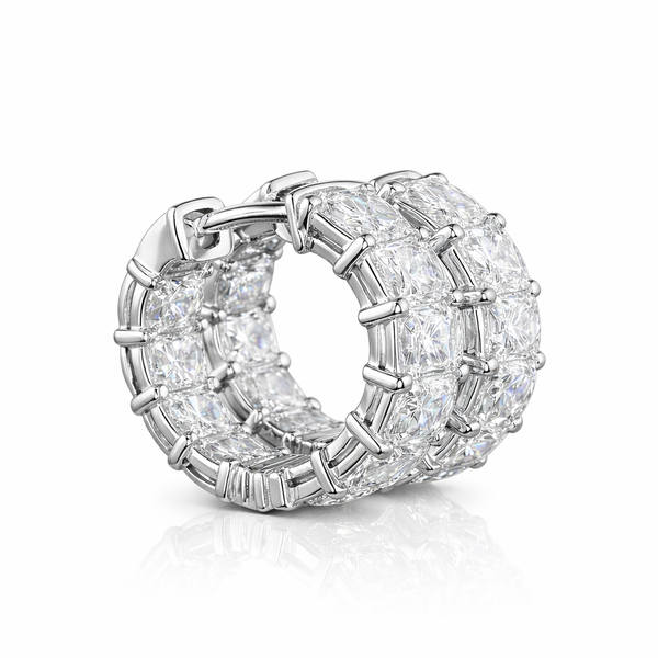 AMELIE | 5.22 Ct Emerald Diamond Huggies Earrings in 14K White Gold - lab Grown Diamond