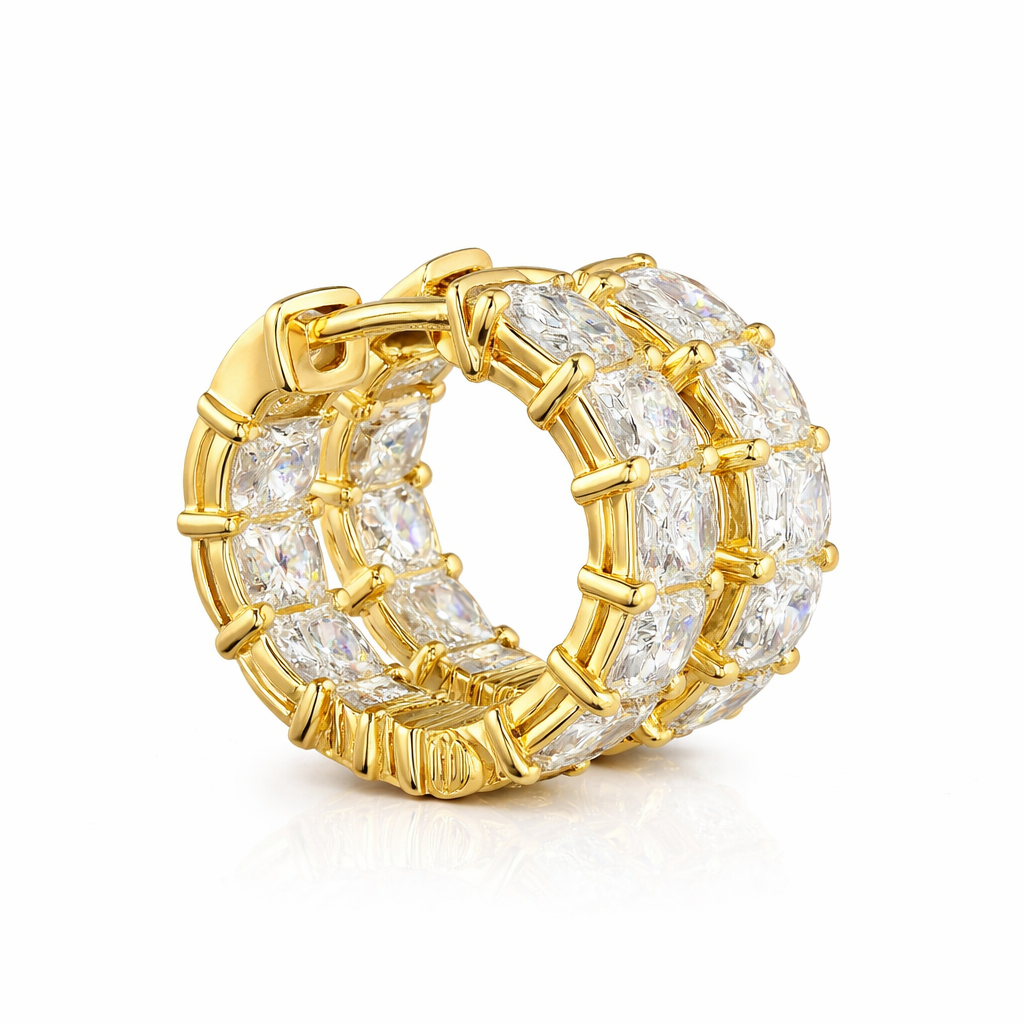 AMELIE | 5.22 Ct Emerald Diamond Huggies Earrings in 14K Yellow Gold