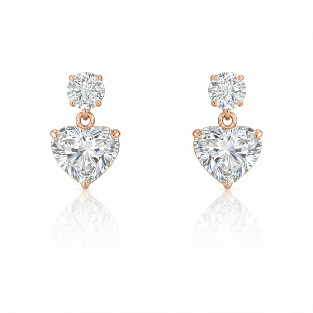 AMORA BELLE 4.02 Ct Heart Hanging Earrings 14K Rose Gold