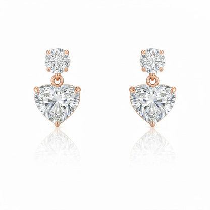AMORA BELLE 4.02 Ct Heart Hanging Earrings 14K Rose Gold