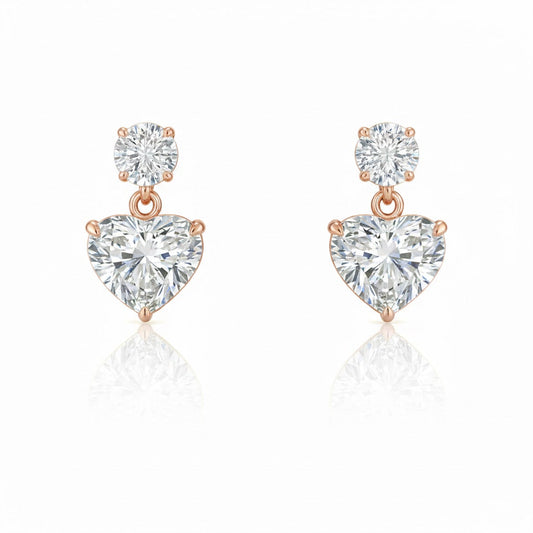 AMORA BELLE 4.02 Ct Heart Hanging Earrings 14K Rose Gold