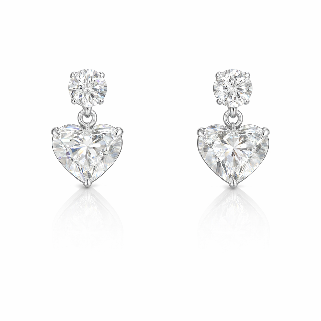 AMORA BELLE 4.02 Ct Heart Hanging Earrings 14K White Gold