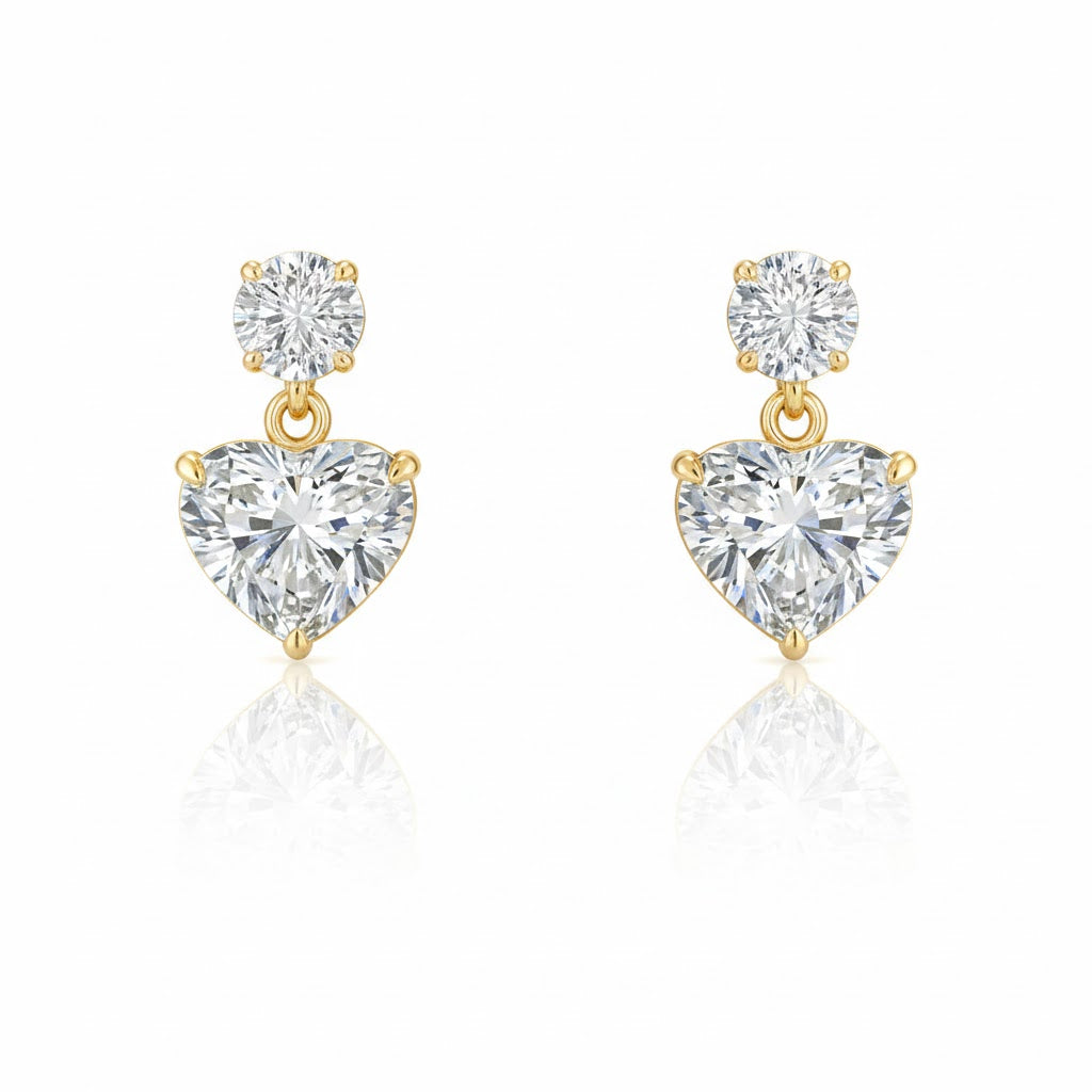 AMORA BELLE 4.02 Ct Heart Hanging Earrings 14K Yellow Gold