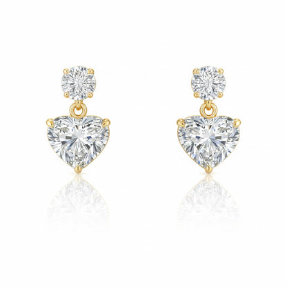 AMORA BELLE 4.02 Ct Heart Hanging Earrings 14K Yellow Gold