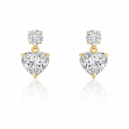 AMORA BELLE 4.02 Ct Heart Hanging Earrings 14K Yellow Gold